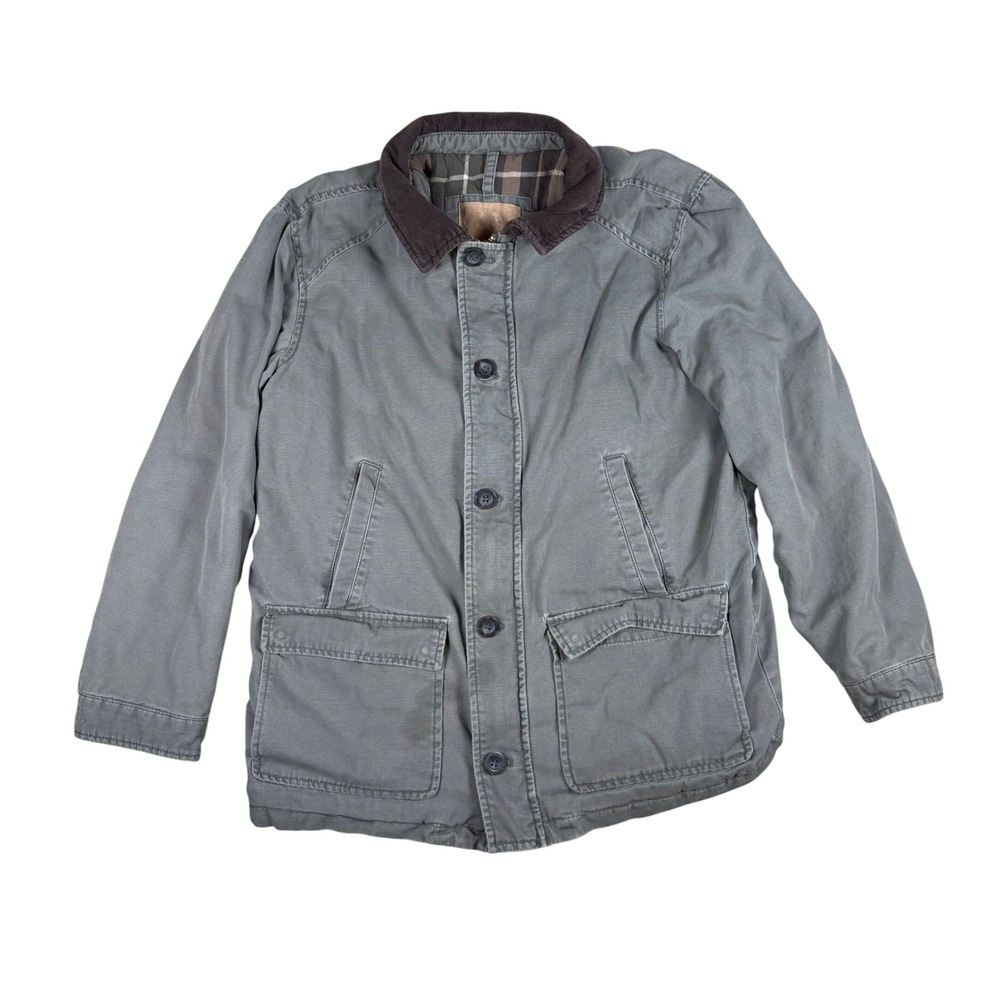 Outdoor Life Mens Sage Green Cotton Barn Jacket Plaid Lining Corduroy Collar M